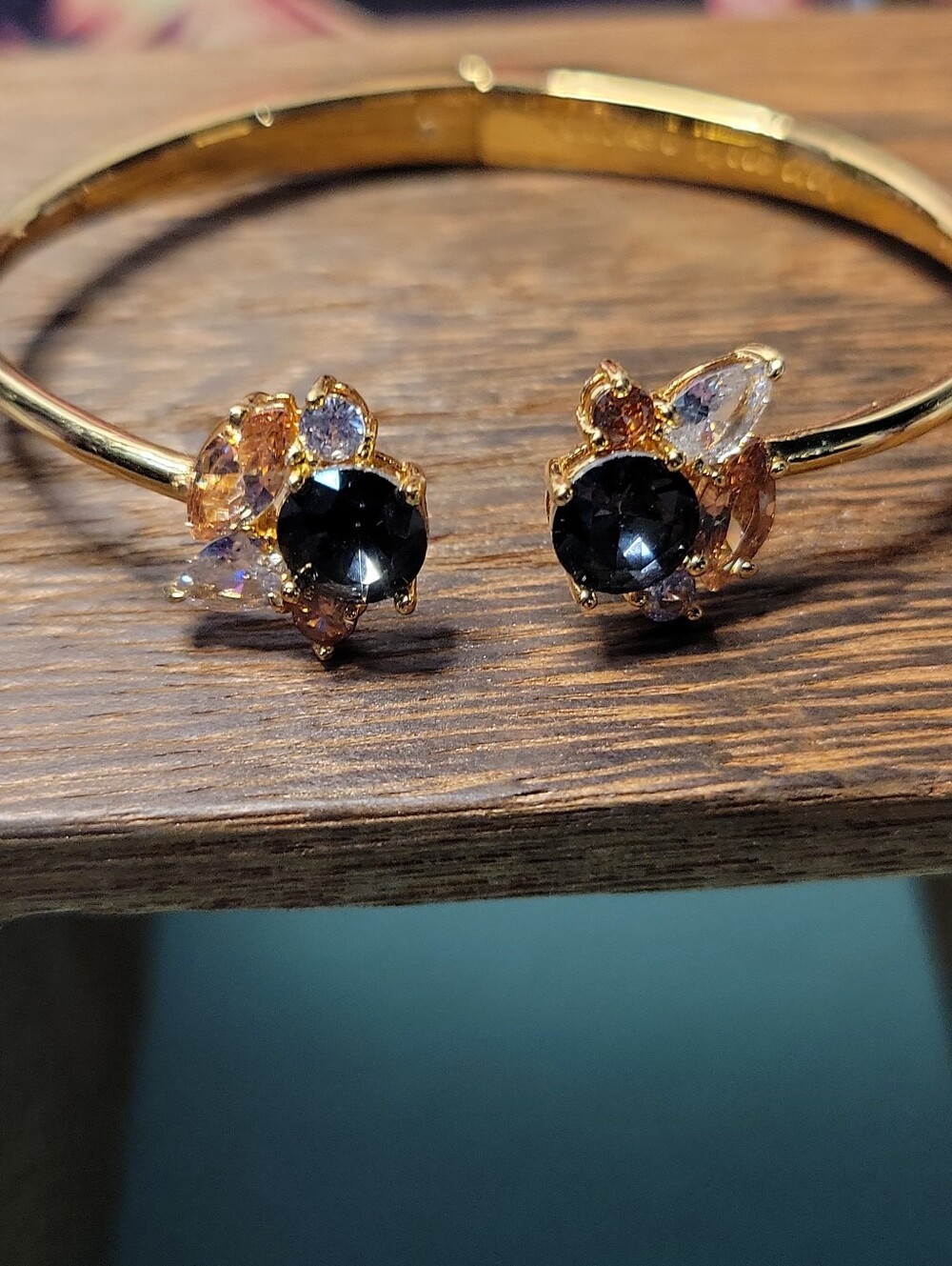 Kate Spade Little Gem Hinged Gold Tone Cuff With Multi Crystal 6 To 61/2 Inch. - Picture 2 of 4